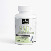 NAD+ ADVANCE FORMULA dietary supplement bottle with 60 capsules for enhanced energy and metabolic support.