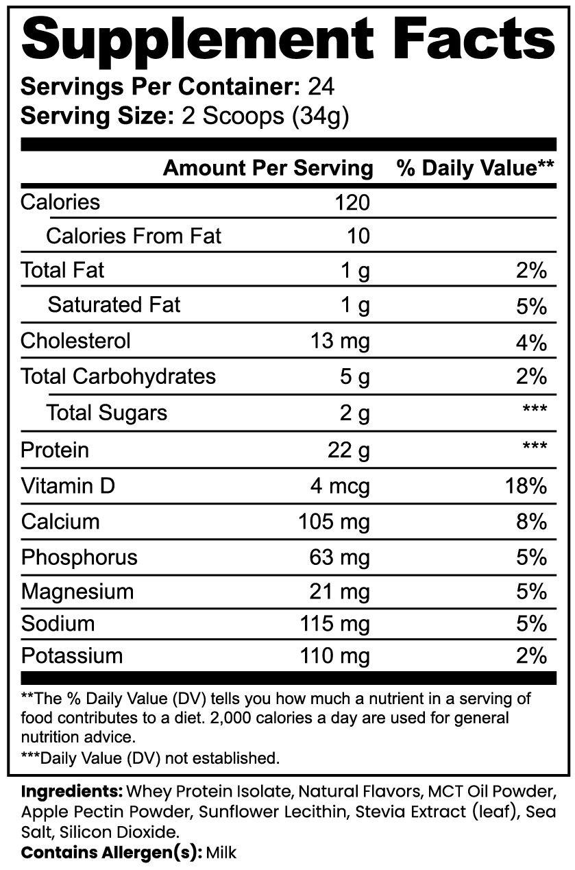 Supplement Facts for Advanced 100 Whey Protein, showing nutritional information and ingredients.